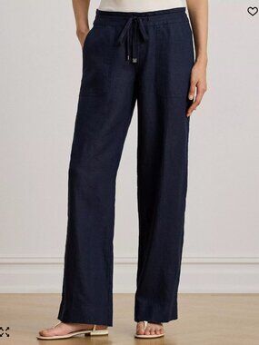 Lauren Ralph Lauren Women's Linen Wide-Leg Pants - Navy - New without tags